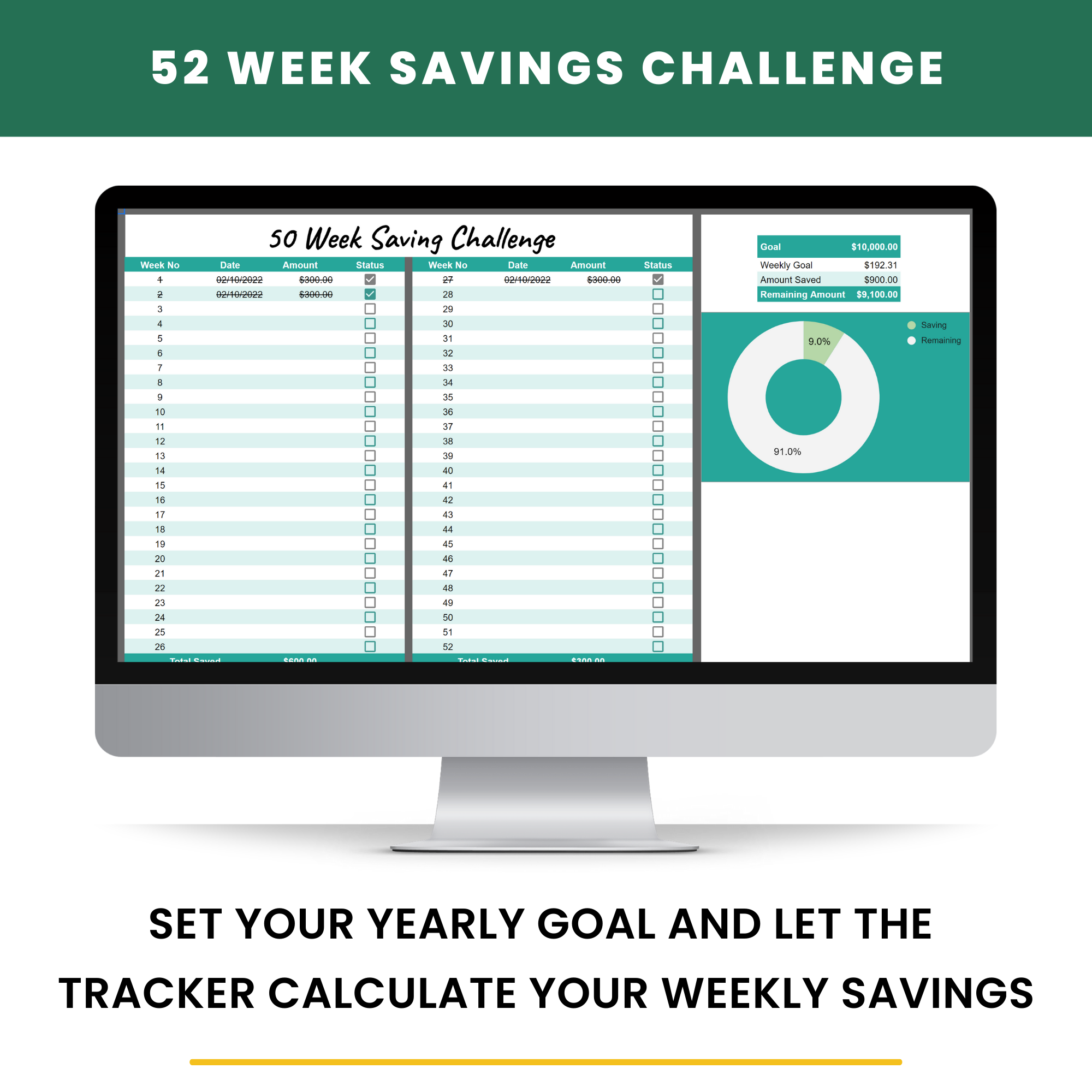 YearlySavings: 50-Week Savings Plan