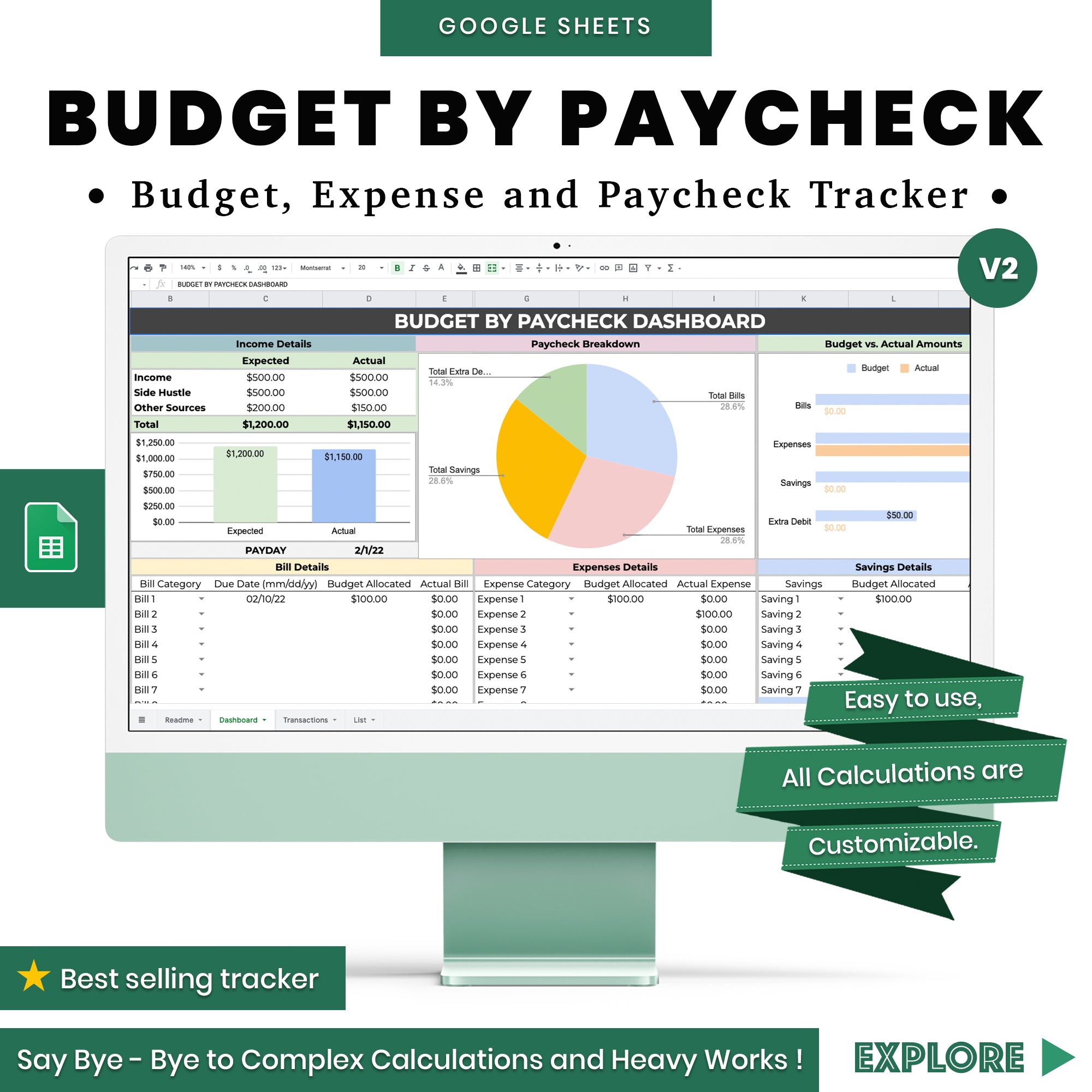 BUDGET BY PAYCHECK SPREADSHEET - Easy to use spreadsheet template.