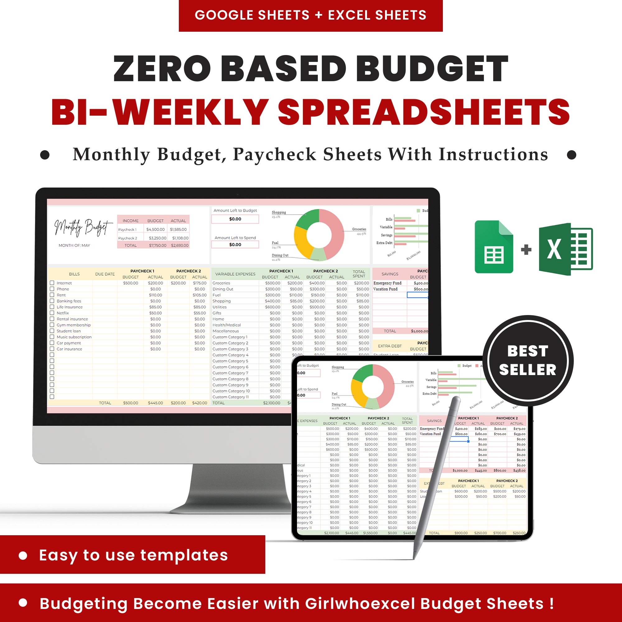 Zero-Based Budget Bi-Weekly Spreadsheets - Maximize Your Budget With This Easy To Use Spreadsheet