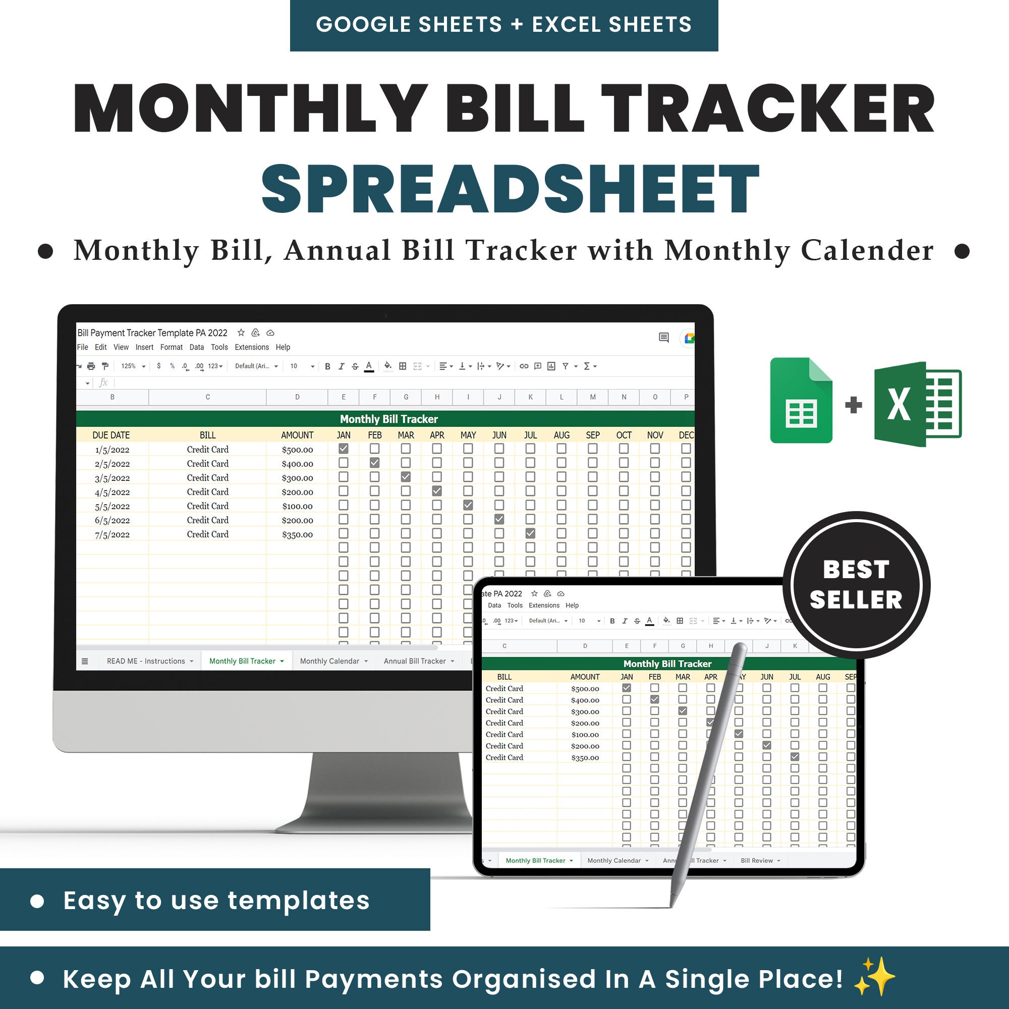 Monthly Bill Tracker Spreadsheet - Keep All Your Bills Organized In A Single Place!