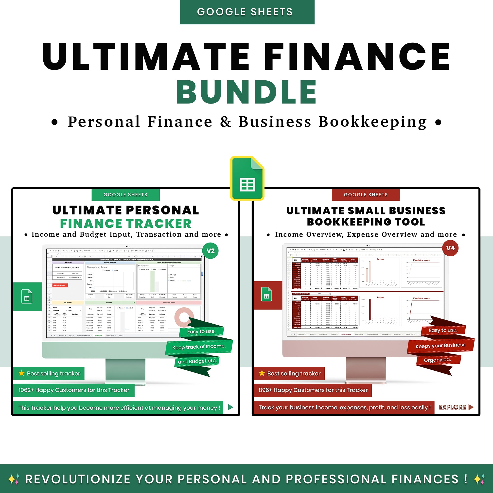Ultimate Finance Bundle - Manage your Personal & Business Finances with this easy to use Spreadsheet Finance Tracker.